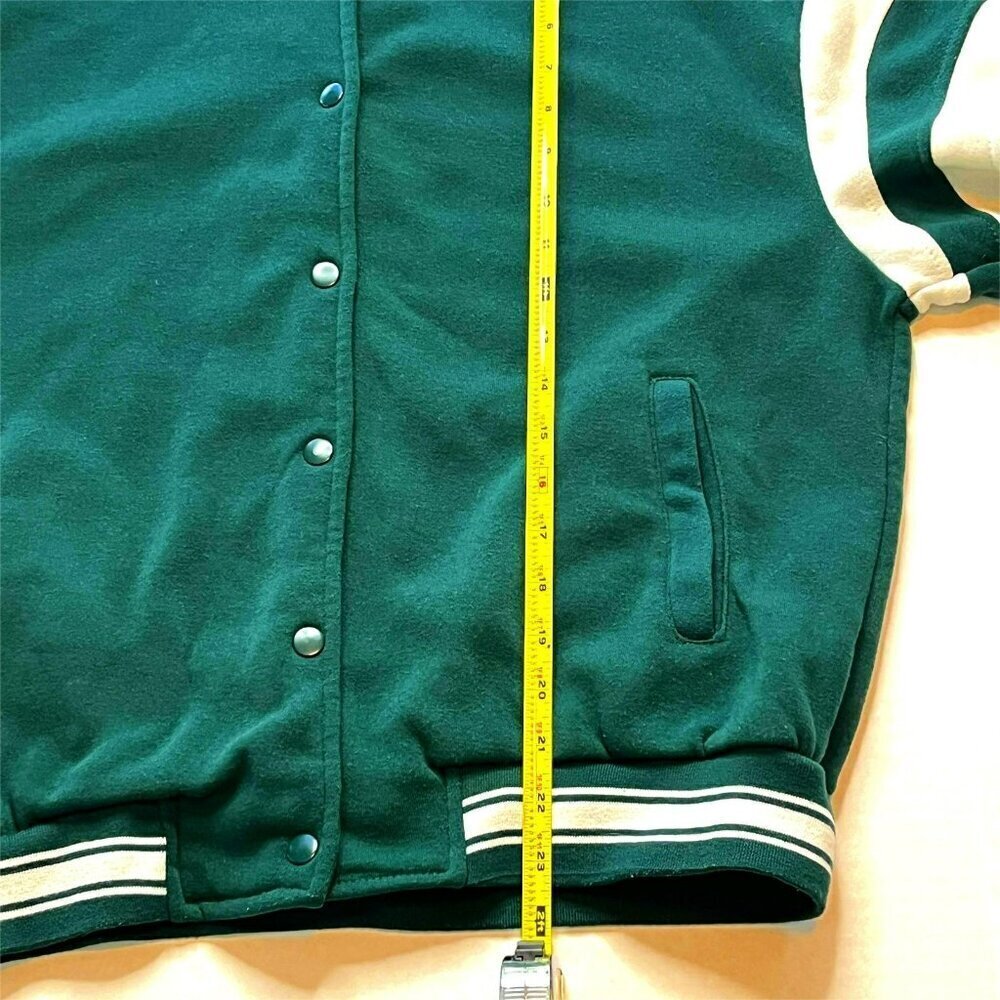 New Look Snap Up Varsity Jacket Womens sz M Pockets Green White Preppy Academia - Picture 8 of 8